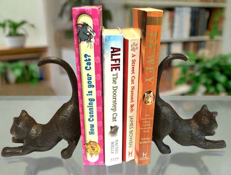 Metal Cat Bookends, Pair of Cast Iron Cat Book Ends, Antique Bronze Style Cat Shaped Bookends, Cat Home Decor, Perfect Cat Lover Gift