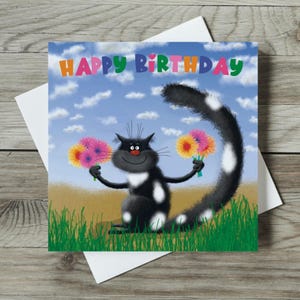 Carte d'anniversaire de chat noir et blanc, carte de chat mignon, carte d'amoureux des chats, carte d'amant de chat avec des chats, carte de voeux de chat, domino de chat de joyeux anniversaire
