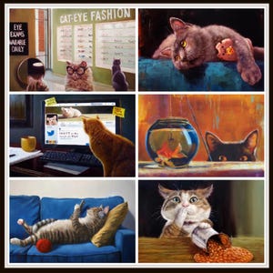 Variété de 6 cartes de chat par Lucia Heffernan, cartes de voeux, vierges, drôles, nouveautés, cartes de chat originales, cartes de voeux conçues par un artiste