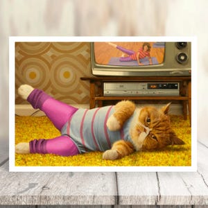 Verjaardagskaart grappige kat, jaren 80 throwback, vintage, retro, kattenwenskaart, cadeau, geïnspireerd door Lizzie Webb, Feline Fit van Fabulous Felines®