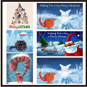 Lot de 6 cartes de voeux de Noël drôles de chat, griffes du père Noël, chaos félin festif, humour purrfect de vacances - Joyeux Noël, cartes de Noël