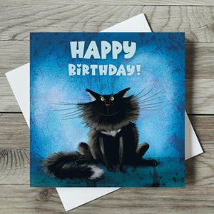 Carte d'anniversaire chat noir, carte chat mignon, carte pour amoureux des chats, carte d'anniversaire pour amoureux des chats avec des chats, carte de voeux chat, joyeux anniversaire chat Sylvester