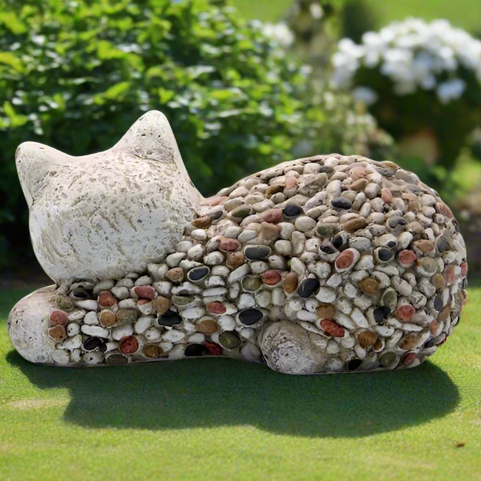 Pibble Statue Cat Garden Ornament, Cute Cat Shaped Pebble Cat Statue, Laying Cat ...