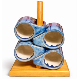 Vintage Padilla Stacking Mugs Set with Stand – Purple Blue Drip Glaze