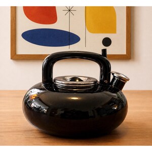 Danish Modern Copco Black Enamel Tea Kettle Vintage Mid Century Kitchen Decor