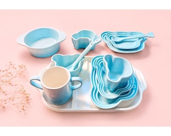 Rare Le Creuset Baby Tableware Set: 12-piece Coastal Blue, Japan