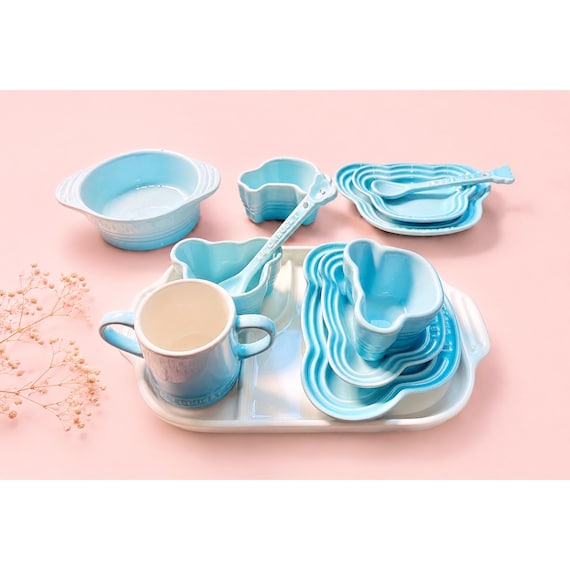 Rare Le Creuset Baby Tableware Set: 12-piece Coastal Blue, Japan