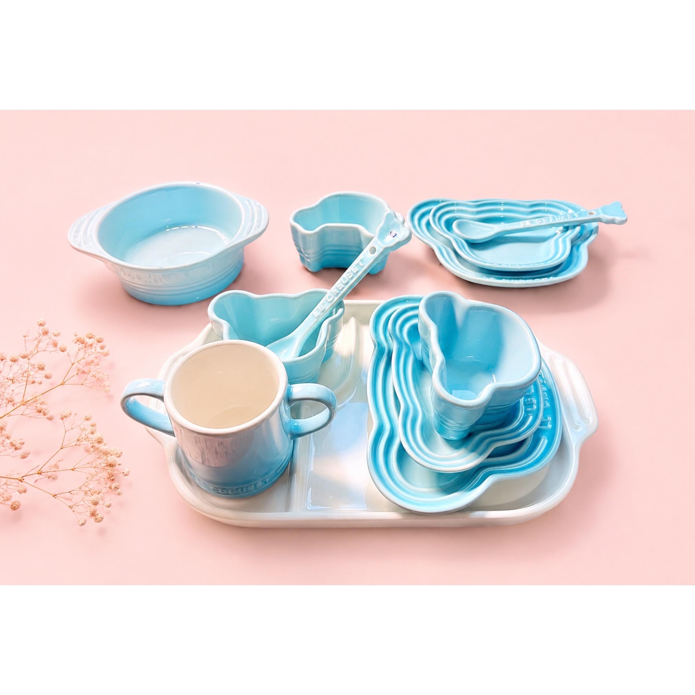 Rare Le Creuset Baby Tableware Set: 12-piece Coastal Blue, Japan