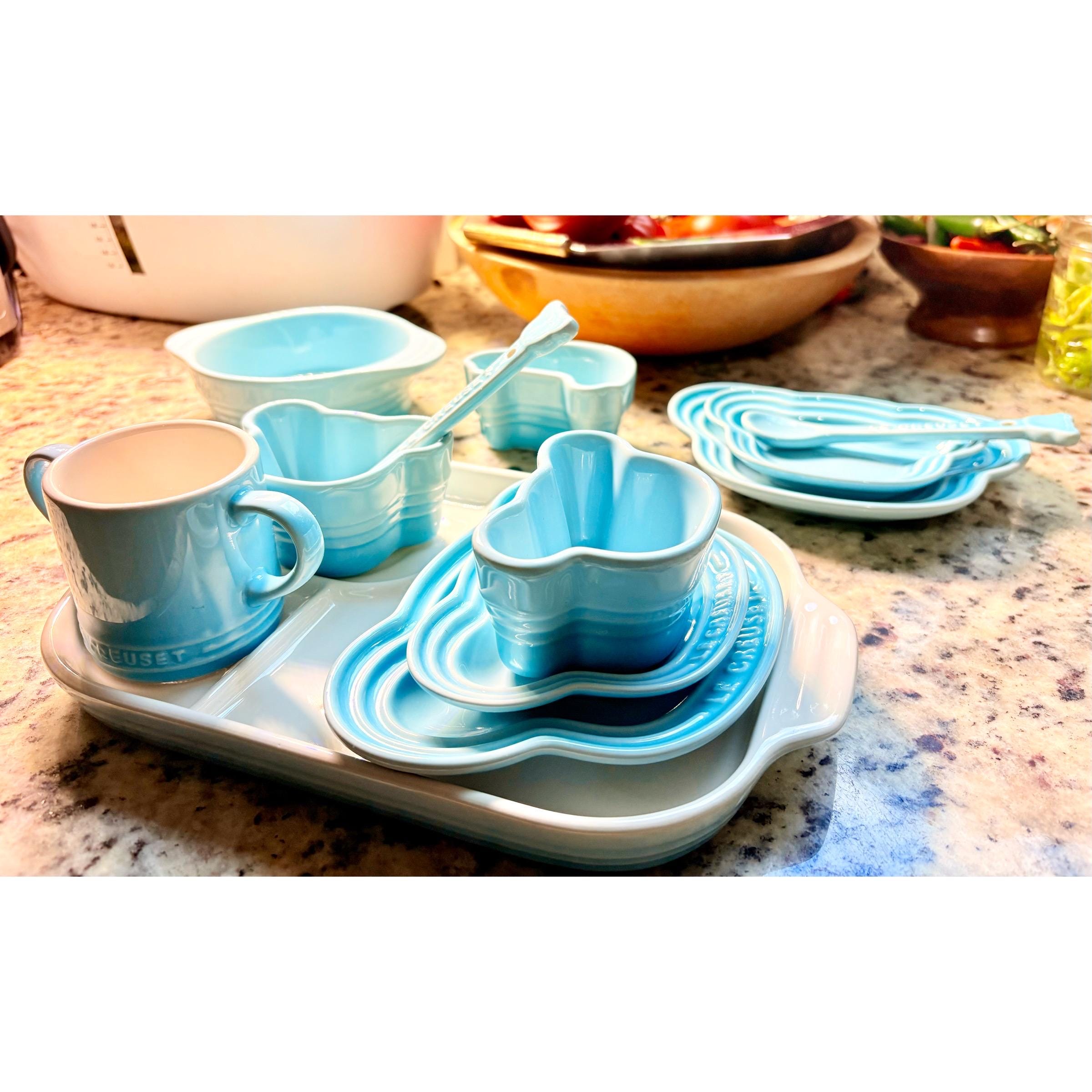 Rare Le Creuset Baby Tableware Set: 12-piece Coastal Blue, Japan