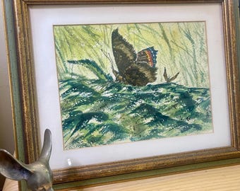 Vintage 1967 Vicki Renn Butterfly Painting: Framed Nature Art