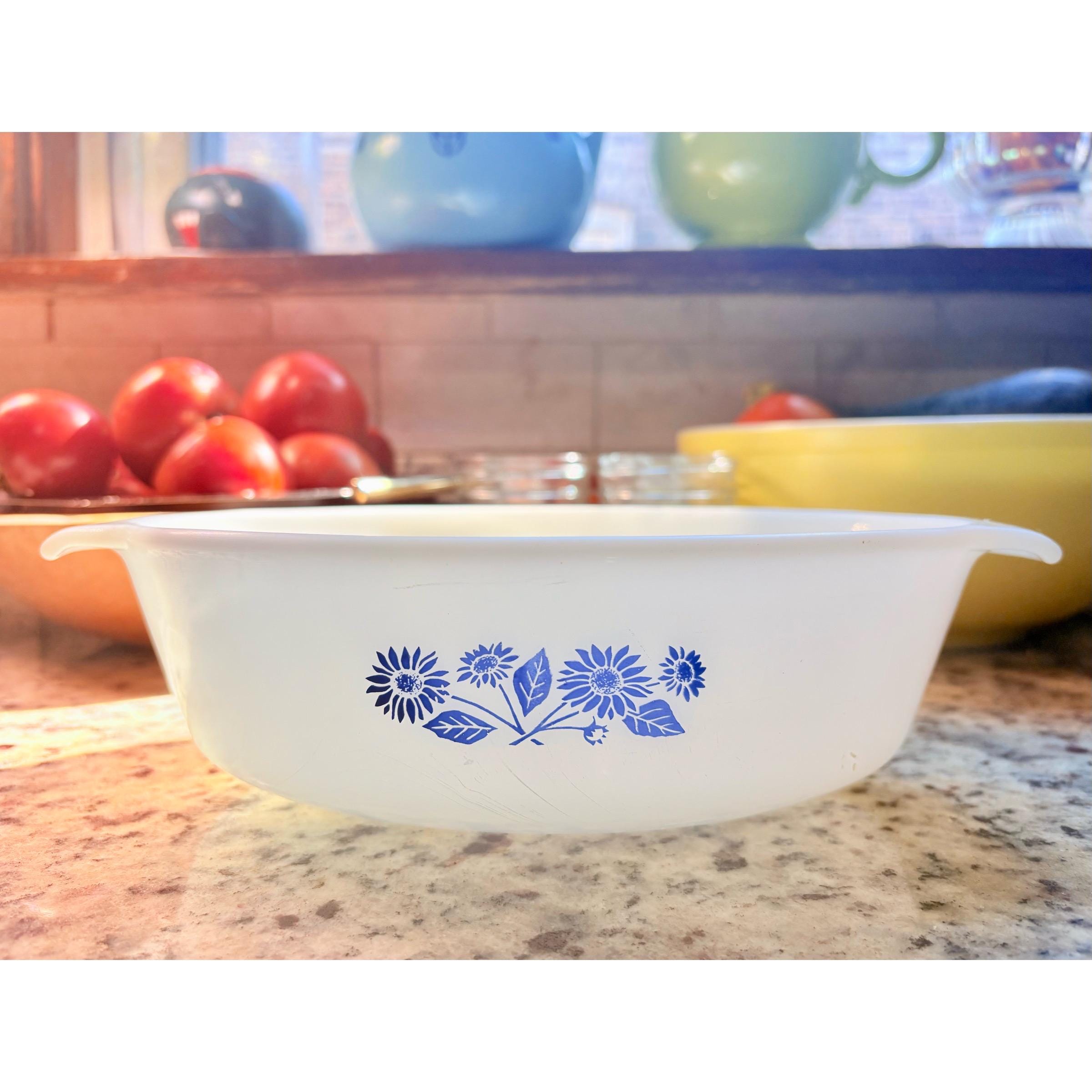 Vintage Fire-king Blue Sunflower 433 Oval Casserole Dish Anchor