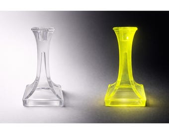 Vintage Manganese Glass Candlestick – Early 20th Century Purple Tint Art Deco Style