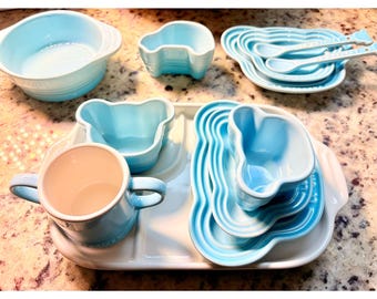 Rare Le Creuset Baby Tableware Set: 12-piece Coastal Blue, Japan
