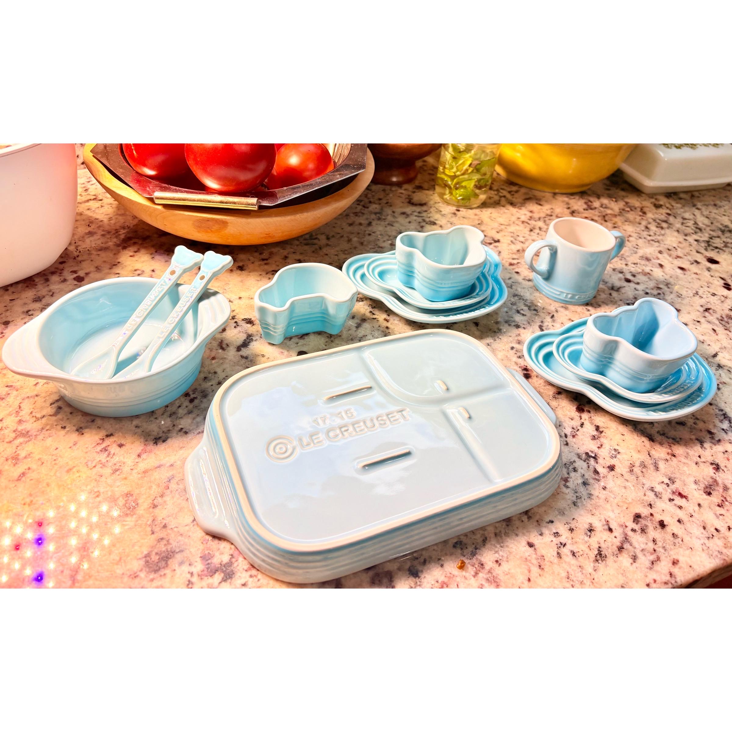 Rare Le Creuset Baby Tableware Set: 12-piece Coastal Blue, Japan