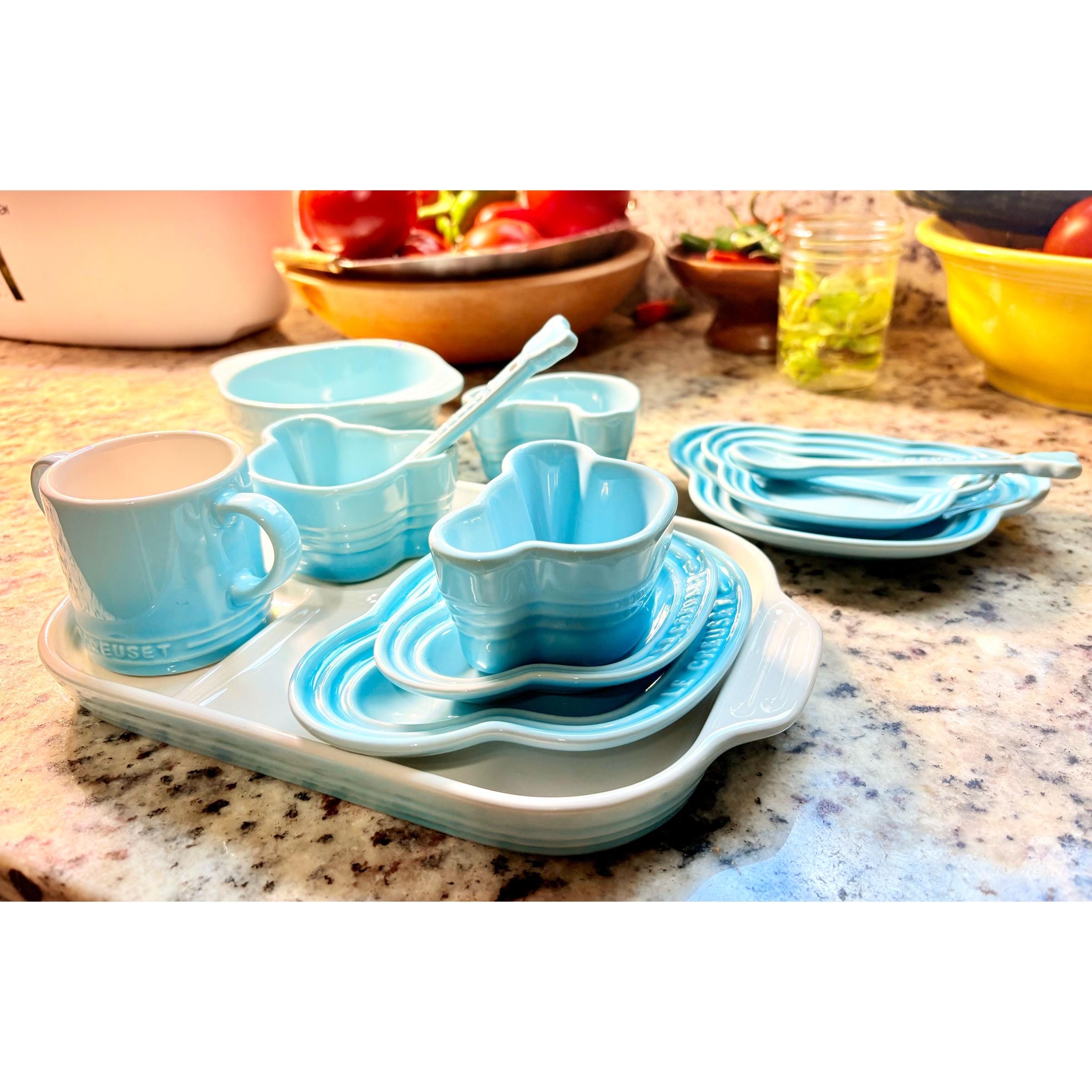 Rare Le Creuset Baby Tableware Set: 12-piece Coastal Blue, Japan