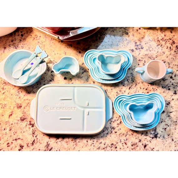 Rare Le Creuset Baby Tableware Set: 12-piece Coastal Blue, Japan