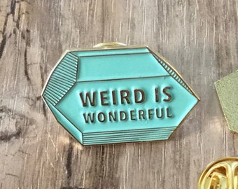 Weird is Wonderful, Enamel Pin, Rough Crystal Pin, Glorious Weirdo, Soft Enamel, Navy and Copper, Aqua and Gold, Hipster