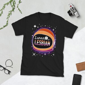 Lunar Lesbian Pride Shirt Short-Sleeve Unisex T-Shirt LGBTQ Pride Space Gay Nerdy Pride Shirt image 4