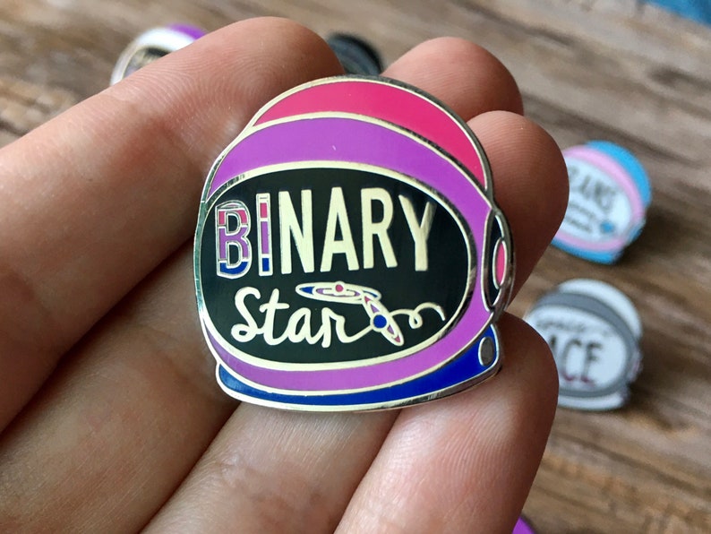 Bisexual Pride, Enamel Pin, Binary Star, Bi Pride, Soft Enamel, Space Helmet, LGBT Pins, Bisexuality, Bi Visibility, Bi Flag Hard Enamel