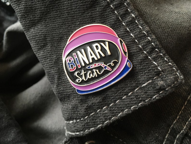 Bisexual Pride, Enamel Pin, Binary Star, Bi Pride, Soft Enamel, Space Helmet, LGBT Pins, Bisexuality, Bi Visibility, Bi Flag image 2