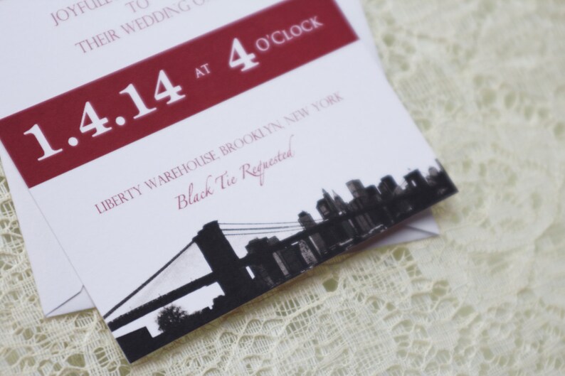 Brooklyn Bridge Wedding Invitation New York City Custom Invite Etsy