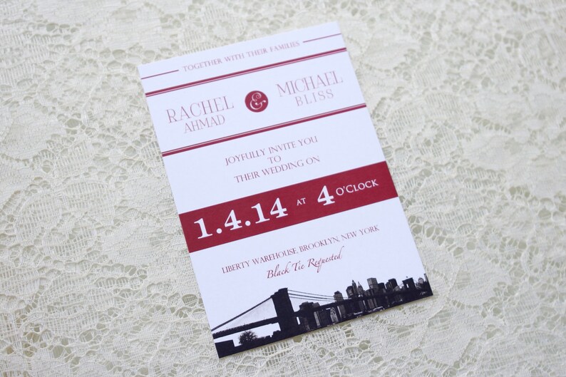 Brooklyn Bridge Wedding Invitation New York City Custom Invite Etsy