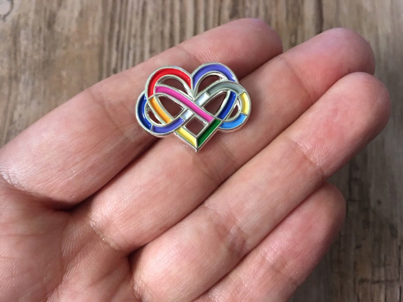 Polyamory Pride, Enamel Pin, Queer Pride, Rainbow Heart, Infinity Heart, Poly Pride, LGBT, Pansexual Pin, Infinity Pin image 4