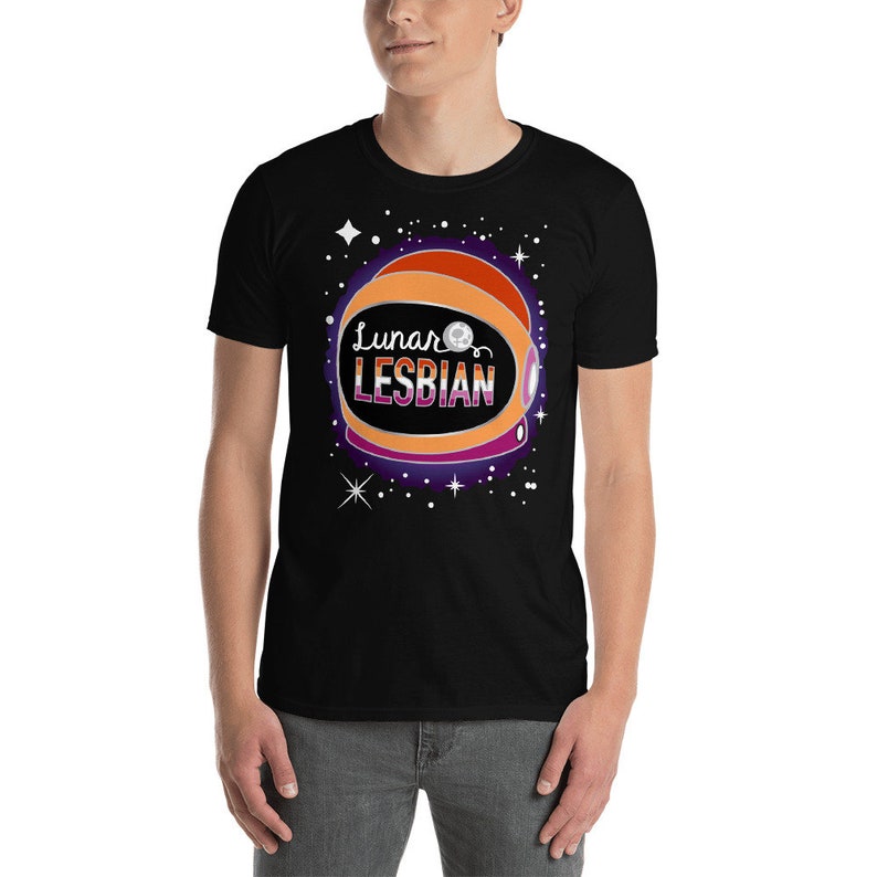 Lunar Lesbian Pride Shirt Short-Sleeve Unisex T-Shirt LGBTQ Pride Space Gay Nerdy Pride Shirt image 2