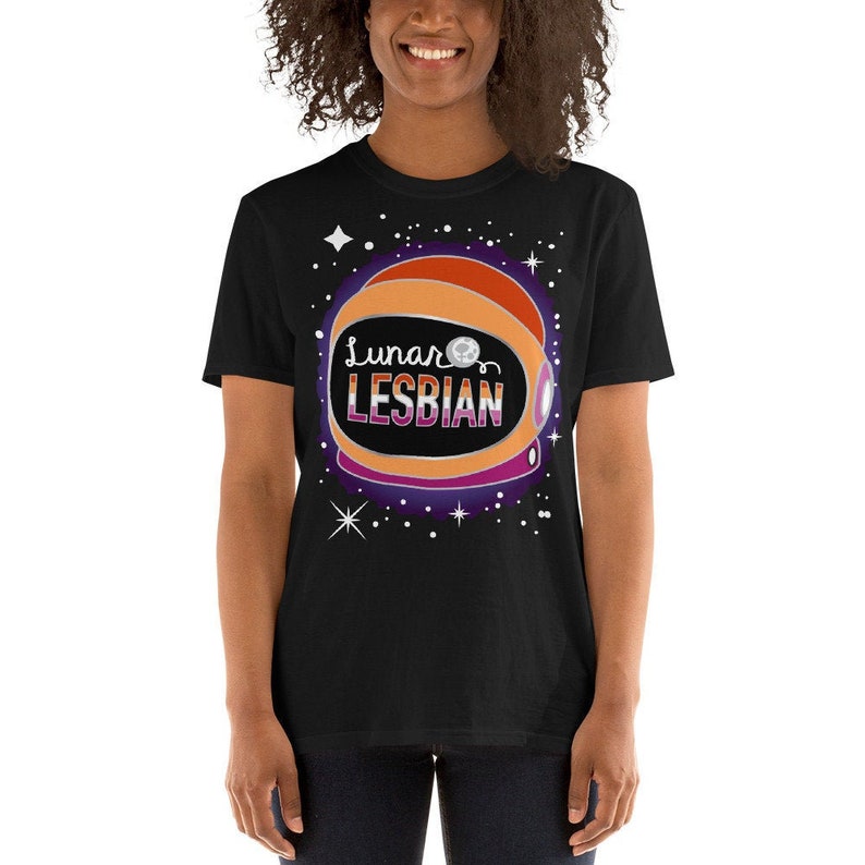 Lunar Lesbian Pride Shirt Short-Sleeve Unisex T-Shirt LGBTQ Pride Space Gay Nerdy Pride Shirt image 1