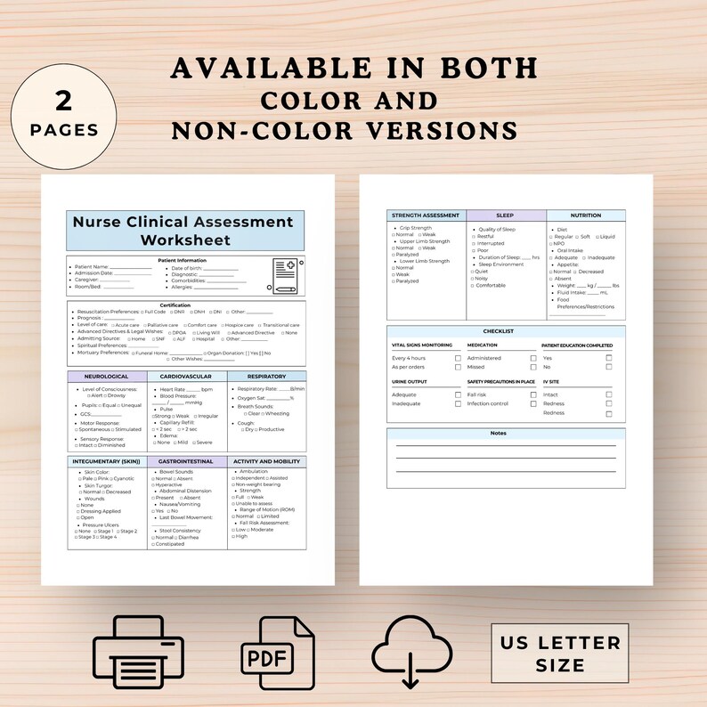 Hospice Nurse Cheat Sheet, Printable Assessment Form, Nurse Checklist ...