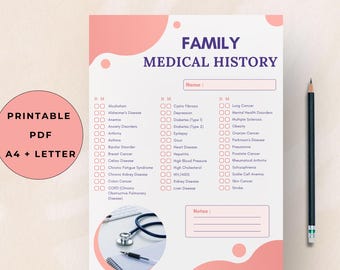 Family Medical History Checklist Printable: A4/US Letter (Digital Download)
