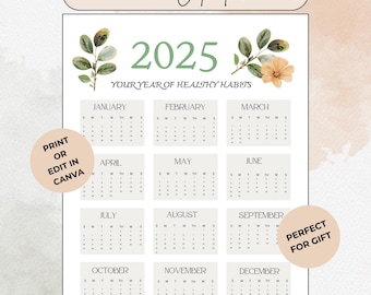 Editable 2025 Calendar Template | Fully Editable for Free in Canva | Instant Download | Easy Edit