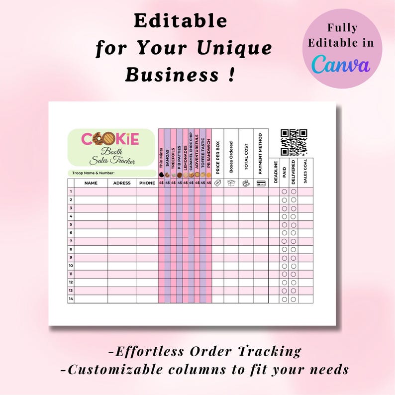 2025 Girl Scout Cookie Booth Sales Tracker Digital Download Track Sales