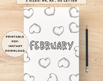 February Bullet Journal Cover Page, Dotted A5 Insert (Digital Download)