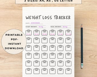 Printable Weight Loss Tracker, A5 Bullet Journal Insert (Digital Download)