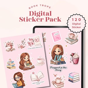 Book Trope Digital Stickers: Reading Journal PNG Stickers (Instant Download)