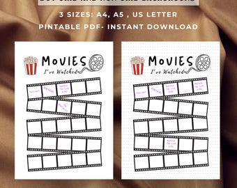 Printable Movie Tracker, Bullet Journal Pages (Digital Download)