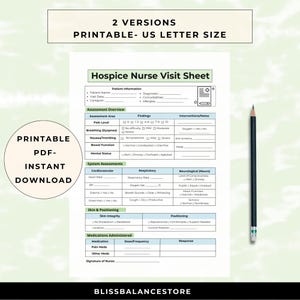 Hospice Nurse Cheat Sheet, Printable Assessment Form, Nurse Visit Log, Admission Checklist, Nursing Guide, Patient Organizer, US Letter size
