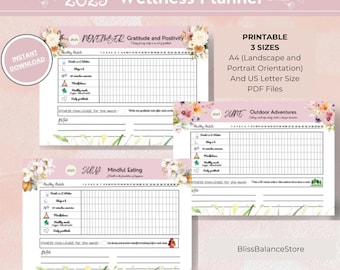 2025 Wellness Planner Printable: Self Care Journal, Habit Tracker (Digital Download)