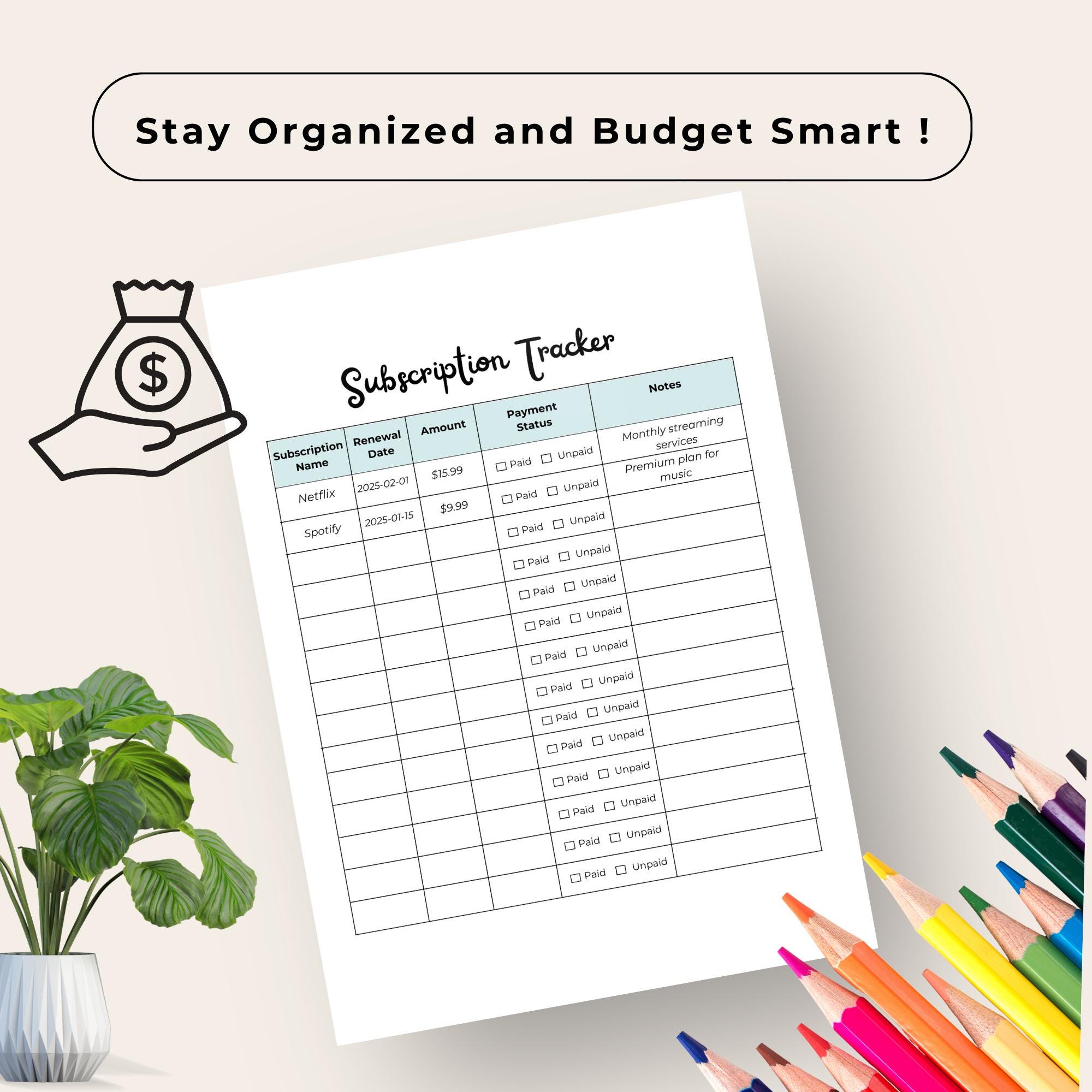 Subscription Tracker Printable | Budget Planner | Bill Tracker ...