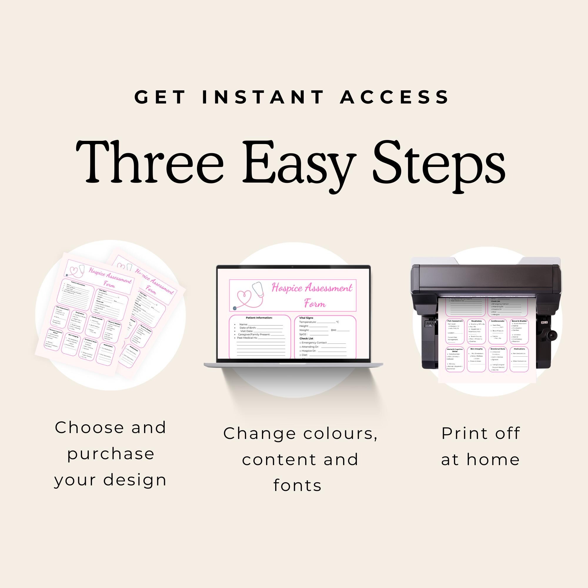 Hospice Nurse Assessment Form: Pink Nursing Guide (editable, Printable ...
