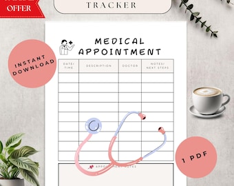 Printable Medical Appointment Tracker | Minimalist One-Page Health Organizer for Doctor Visits & Notes