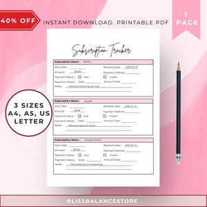 Subscription Tracker Printable: Budget Planner, Bill Payment Checklist (PDF Download)