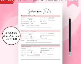 Subscription Tracker Printable: Budget Planner, Bill Payment Checklist (PDF Download)