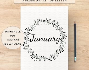 January Bullet Journal Page, Dotted A5 Insert (Digital Download)