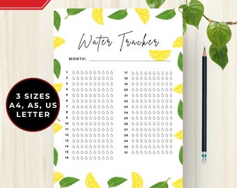 Water Tracker Monthly - Daily Hydration Tracker, Printable Journal Page, Health Planner Template, Bullet Sheet
