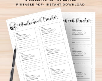 Audiobook Tracker Printable, Minimal Listening Log (A4, A5, US Letter) (PDF)