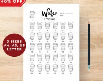Water Tracker Printable: 30-Day Hydration Journal (A4, A5, US Letter)