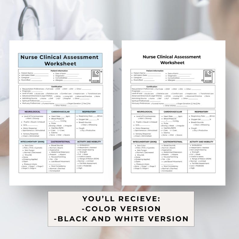 Hospice Nurse Cheat Sheet, Printable Assessment Form, Nurse Checklist ...