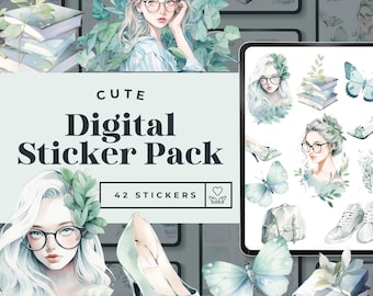 Green OneNote Digital Stickers, Cute Planner Kit (Digital Download)